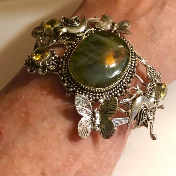 Labradorite Citrine 925 Sterling Silver Cuff Bracelet - Picture 1 of 2